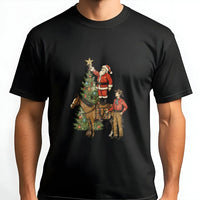 Country Rodeo Santa Riding Horse Tee, Western Christmas Cowboy Santa T-Shirt, Vintage Holiday Graphic Shirt, Cowgirl Christmas Present