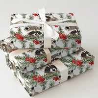 Woodland Animal Gift Wrap Paper, Watercolor Raccoon Christmas Wrapping Paper, Adorable Nature Holiday Wrapping Paper, Xmas Gift Wrap Roll