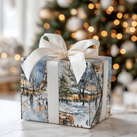 Watercolor Eiffel Tower Gift Wrap, Paris Christmas Wrapping Paper, French Holiday Scene Wrapping Paper, Parisian Winter Gift Wrap Roll
