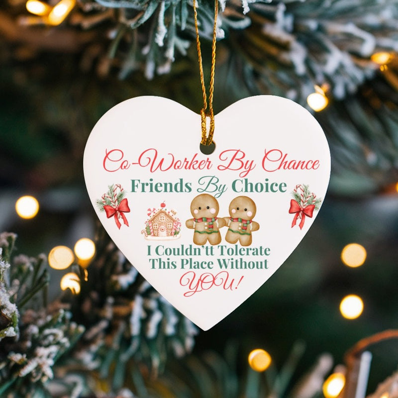 Gingerbread Coworker Heart Ornament, Coworker by Chance Friends by Choice Heart Ornament, Ceramic Office Christmas Heart Ornament, Present
