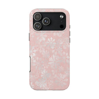 Winter Floral Pattern iPhone Cover, Pink Snowflake Phone Case, Dual Layer Polycarbonate Case, Festive Christmas Holiday Aesthetic Case