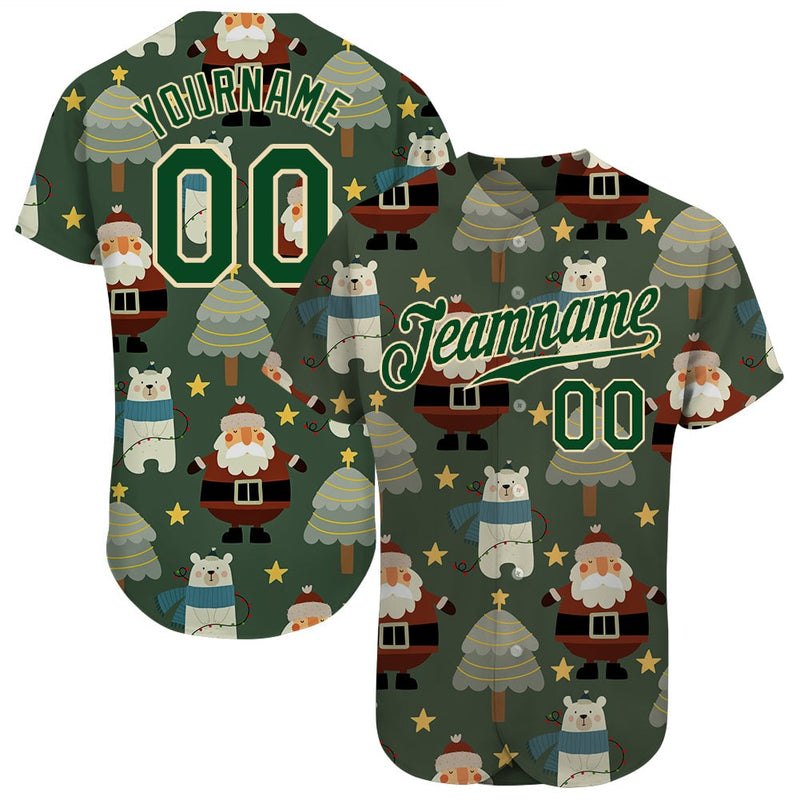 Custom Holiday Jersey Shirt, Santa Bear Christmas Baseball Jersey, Personalized Xmas Baseball Jersey, Festive Winter Button Up Jersey