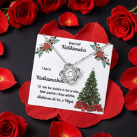 Hauoli Kalikimaka Daughter Present, Hawaiian Christmas Love Knot Necklace, CZ Crystal Pendant Necklace, Tropical Holiday Jewelry from Dad