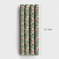 Winter Greenery Pine Needle Gift Wrap, Watercolor Red Berry Wrapping Paper, Botanical Christmas Wrapping Paper, Holiday Present Wrap Roll