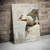 Winter Wonderland Wall Art, Snowman with Bird Canvas Print, Whimsical Holiday Canvas Art, Christmas Snowman Wall Decor, Winter Season Present