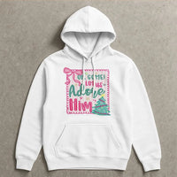 Pink Coquette Christmas Hoodie, Oh Come Let Us Adore Him Hoodie, Retro Christian Holiday Sweatshirt, Adorable Religious Faith Pullover Hoodie