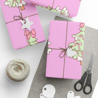 Candy Cane Tree Gift Wrap, Pink Bow Christmas Wrapping Paper, Adorable Pastel Holiday Wrapping Paper, Coquette Xmas Gift Wrap