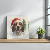 Watercolor Holiday Dog Portrait Canvas Wall Art, Christmas Beagle Santa Hat Square Canvas Print, Adorable Puppy Xmas Canvas Decor, Dog Mom Present