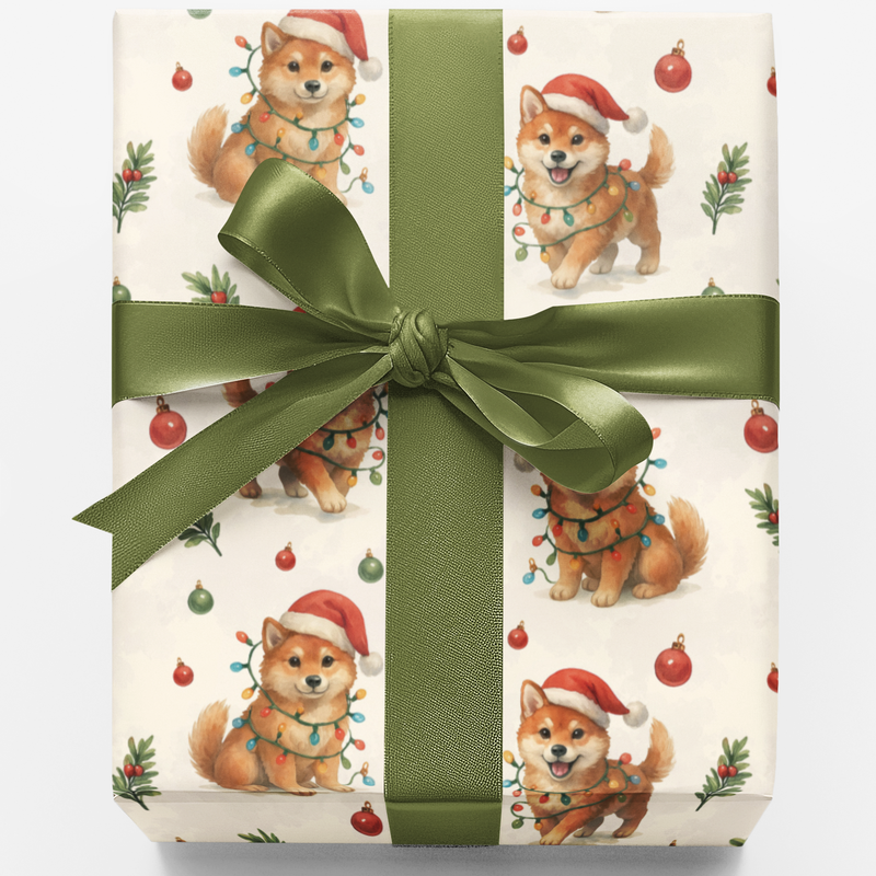 Festive Dog Holiday Wrapping Paper, Shiba Inu Christmas Wrapping Paper, Adorable Puppy Breed Gift Wrap, Dog Lover Xmas Wrapping Paper