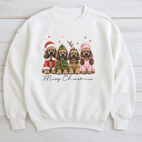 Merry Christmas Dog Sweater, Cocker Spaniel Christmas Sweatshirt, Humorous Santa Dog Crewneck, Holiday Dog Lover Pullover, Xm