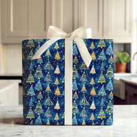 Watercolor Pine Tree Gift Wrap, Navy Christmas Tree Wrapping Paper, Elegant Blue Holiday Wrapping Paper, Festive Winter Trees Gift Wrap
