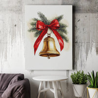 Watercolor Holiday Pine Canvas, Christmas Bell Canvas Wall Art, Red Bow Christmas Canvas Print, Festive Winter Decor, Seasonal Xmas Present