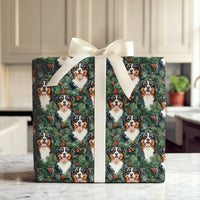 Festive Pine Holly Berry Gift Wrap, Bernese Mountain Dog Christmas Wrapping Paper, Holiday Dog Lover Present Paper, Winter Gift Wrap Roll