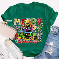 Colored Pencil Tree Holiday Graphic Tee, Christmas Teacher T-Shirt, Festive Teacher Shirt, Winter Break Elementary Educator Apparel