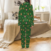 Holiday Cookie Satin Pajama Set, Gingerbread Christmas Pajamas, Festive Gingerbread Sleepwear, Adorable Winter Button Up PJs, Xmas Present for Her