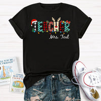 Custom Name Holiday Educator Shirt, Personalized Christmas Teacher T-Shirt, Festive Winter Graphic Tee, Christmas Teacher Present