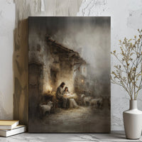 Holy Family Manger Oil Painting Print, Nativity Scene Wall Art, Rustic Christmas Art Poster, Religious Decor, Printable Digital Download