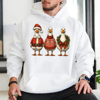 Humorous Santa Claus Geese Graphic Pullover, Christmas Goose Hoodie, Adorable Holiday Goose Sweatshirt, Winter Animal Lover Hoodie, Xmas Goose Present
