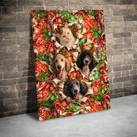 Humorous Cat and Poodles Canvas Print, Christmas Pet Canvas Wall Art, Holiday Dog Wall Art, Reindeer Antler Pet Canvas, Pet Lover Xmas Present