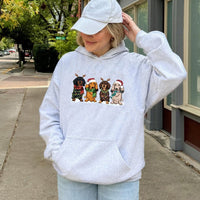 Festive Weiner Dog Holiday Sweatshirt, Dachshund Christmas Hoodie, Adorable Xmas Dog Lover Pullover, Comfy Dachshund Mom Hooded Sweater Present