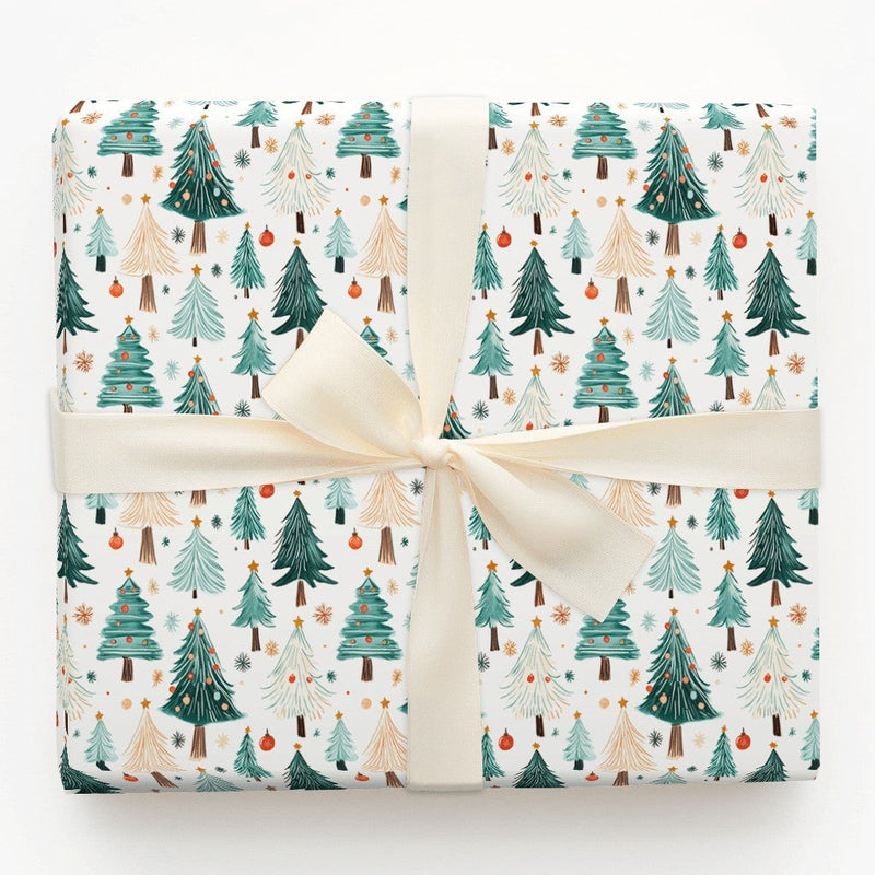 Forest Holiday Gift Wrap, Watercolor Christmas Tree Wrapping Paper, Modern Winter Tree Wrapping Paper, Colorful Christmas Gift Wrap Roll