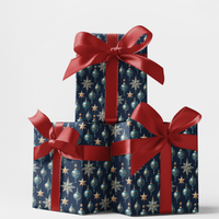 Holiday Ornament and Stars Gift Wrap, Navy Blue Christmas Wrapping Paper, Elegant Winter Wrapping Paper, Festive Xmas Gift Wrap Roll