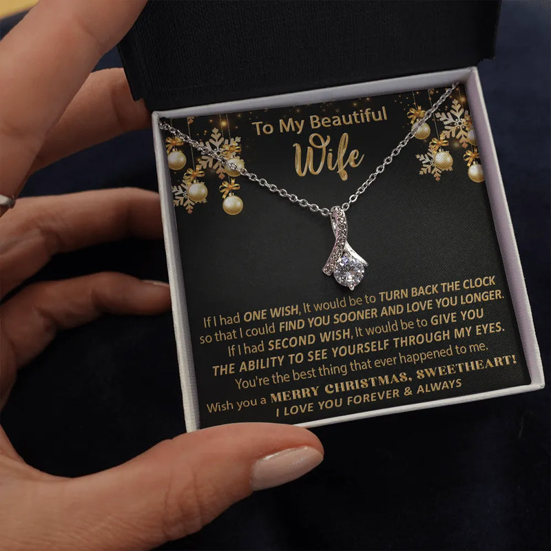 14k White Gold Ribbon Necklace, Ribbon Pendant Necklace for Wife, Cubic Zirconia Sparkle Pendant Necklace, Romantic Christmas Present for Her