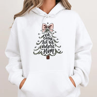 Christian Christmas Tree Hoodie, Oh Come Let Us Adore Him Hoodie, Religious Holiday Sweatshirt, Faith Based Xmas Pullover Hoodie Present