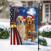 Patriotic Dog Christmas Yard Flag, God Bless America Golden Retriever Garden Flag, Double-Sided Holiday Lawn Banner, Pet Flag