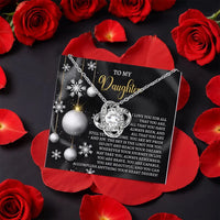 Rotating Rose Box Jewelry, To My Daughter Christmas Love Knot Necklace, 14k White Gold Finish Pendant, Holiday Birthday Present for Her