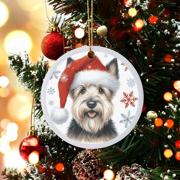 Santa Hat Puppy Tree Ornament, Cairn Terrier Christmas Ornament, Ceramic Dog Breed Holiday Ornament, Festive Pet Keepsake, Do