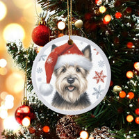 Santa Hat Puppy Tree Ornament, Cairn Terrier Christmas Ornament, Ceramic Dog Breed Holiday Ornament, Festive Pet Keepsake, Dog Lover Present