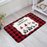 Buffalo Plaid Holiday Floor Mat, Christmas Tree Gnome Area Rug, Festive Winter Non-Slip Carpet, Comfy Xmas Home Decor Present