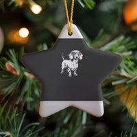 Star Ceramic Dog Ornament, Patriotic Dachshund Christmas Ornament, American Flag Dog Keepsake, Weiner Dog Holiday Decor, Present for Dog Mom