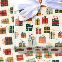 Whimsical Gift Box Wrap, Colorful Present Wrapping Paper, Retro Christmas Boxes Wrapping Paper, Festive Winter Holiday Wrapping Paper