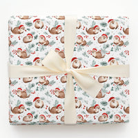 Santa Hat Otter Holiday Gift Wrap, Christmas Otter Wrapping Paper, Adorable Watercolor Otter Present Wrap, Winter Pine Animal Wrapping Paper