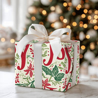 Floral Holiday Wrapping Paper, Joy Poinsettia Christmas Wrapping Paper, Botanical Xmas Gift Wrap Roll, Festive Present Wrapping Paper