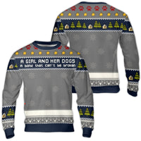 Adorable Dog Mom Holiday Sweater, A Girl and Her Dogs Ugly Christmas Sweater, Winter Pet Lover Crewneck, Comfy Festive Dog Graphic Sweatshirt