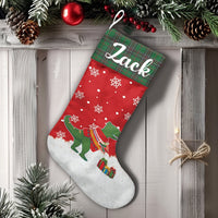 Personalized Dino Stocking, Dinosaur Christmas Stocking, Plaid Cuff Holiday Stocking, Custom Kids Christmas Stocking, Dinosaur Lover Present