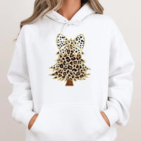 Festive Cheetah Holiday Sweatshirt, Leopard Print Christmas Tree Hoodie, Comfy Winter Tree Pullover, Trendy Xmas Graphic Hoodie