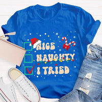 Humorous Family Christmas Holiday Shirt, Nice Naughty List Santa Hat Candy Cane T-Shirt, Christmas List Humor Tee, Adorable Christmas T-Shirt