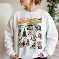 Humorous ER Nurse Christmas Sweatshirt, 12 Days of Emergency Department Sweatshirt, Medical Worker Sweatshirt, Holiday Nurse Crewneck