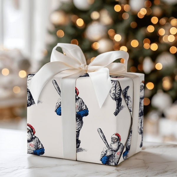 Retro Baseball Christmas Gift Wrap, Vintage Baseball Santa Wrapping Paper, Sports Santa Wrapping Paper, Holiday Baseball Gift