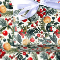 Botanical Berry Gift Wrap, Watercolor Pine Holly Christmas Wrapping Paper, Festive Holiday Wrapping Paper, Xmas Present Wrap Roll