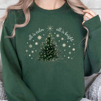 Minimalist Christmas Tree Sweatshirt, All Is Calm All Is Bright Sweatshirt, Holiday Tree Sweater, Christmas Crewneck, Comfy Holiday Pullover