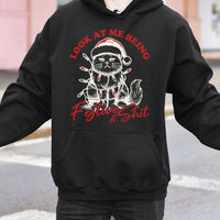 Sarcastic Holiday Kitten Graphic Sweatshirt, Humorous Cat Christmas Hoodie, Festive Grumpy Cat Xmas Pullover, Adorable Cat Lover Winter Present
