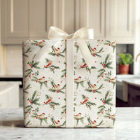 Watercolor Santa Hat Bird Holiday Gift Wrap, Winter Birds Christmas Wrapping Paper, Pine and Holly Wrapping Paper, Festive Holiday Gift Wrap
