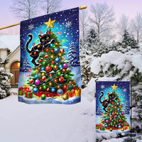Humorous Holiday Kitten Yard Flag, Black Cat Christmas Tree Garden Flag, Double-Sided Cat Lovers Garden Flag, Winter Xmas Lawn Decor
