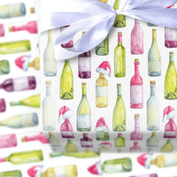 Watercolor Wine Lover Gift Wrap, Santa Hat Wine Bottle Christmas Wrapping Paper, Holiday Wine Bottle Wrapping Paper, Drinker Holiday Paper
