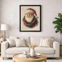Traditional Plaid Scarf Santa Portrait Canvas Print, Vintage Santa Claus Canvas Art, Christmas Wall Decor, Printable Digital Download Present